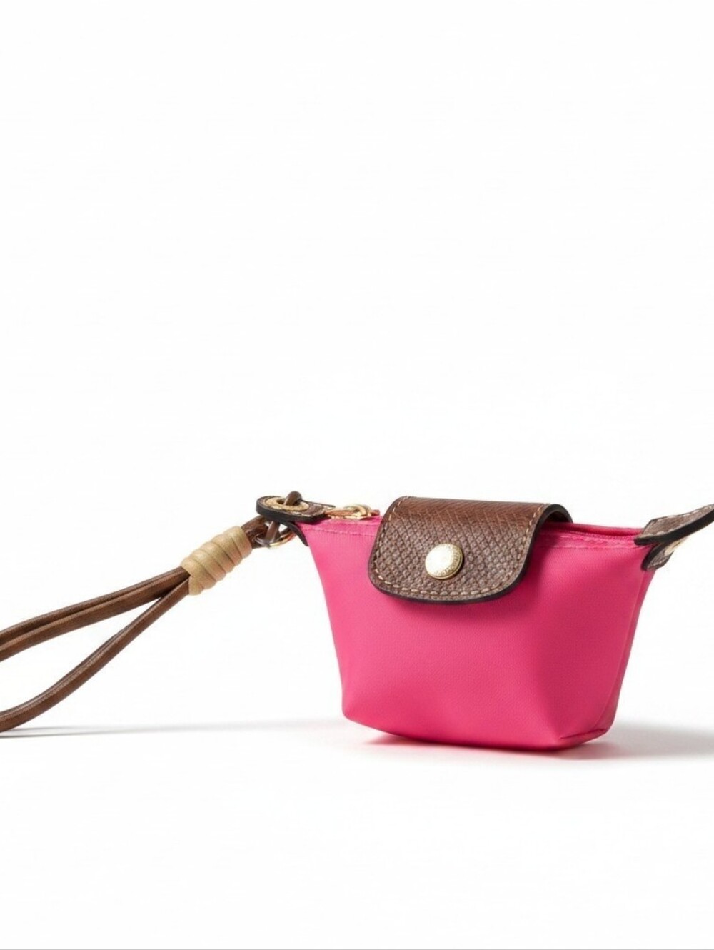 Pink Mini Wristlet Coin Pouch with Brown Flap